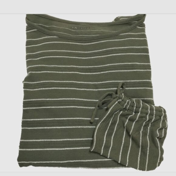 Talbots Women Size L Pullover Top Blouse Cotton Knit Olive Green White Striped - Picture 4 of 6